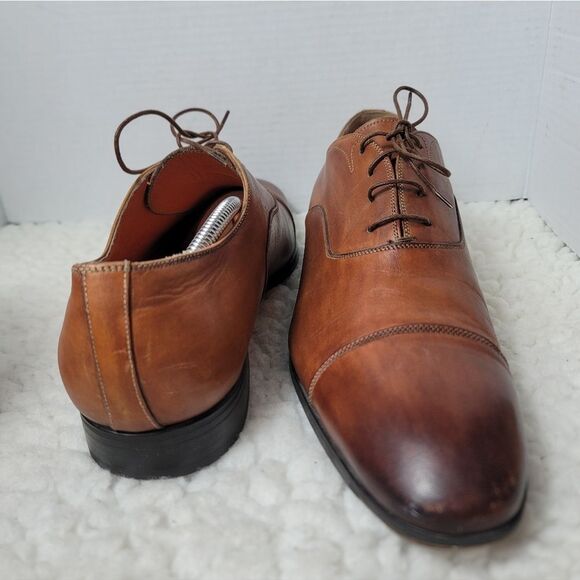 Santoni Men’s Cap Toe Oxford Dress Shoes Brown Leather US 12 D Italy.Classic main image 6